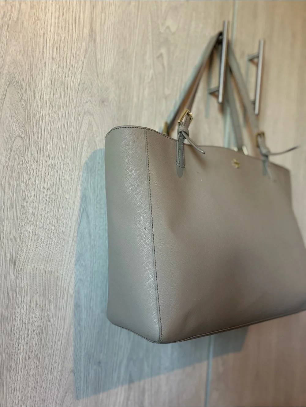 Tory Burch Emerson Saffiano Leather Buckle Tote - French Gray